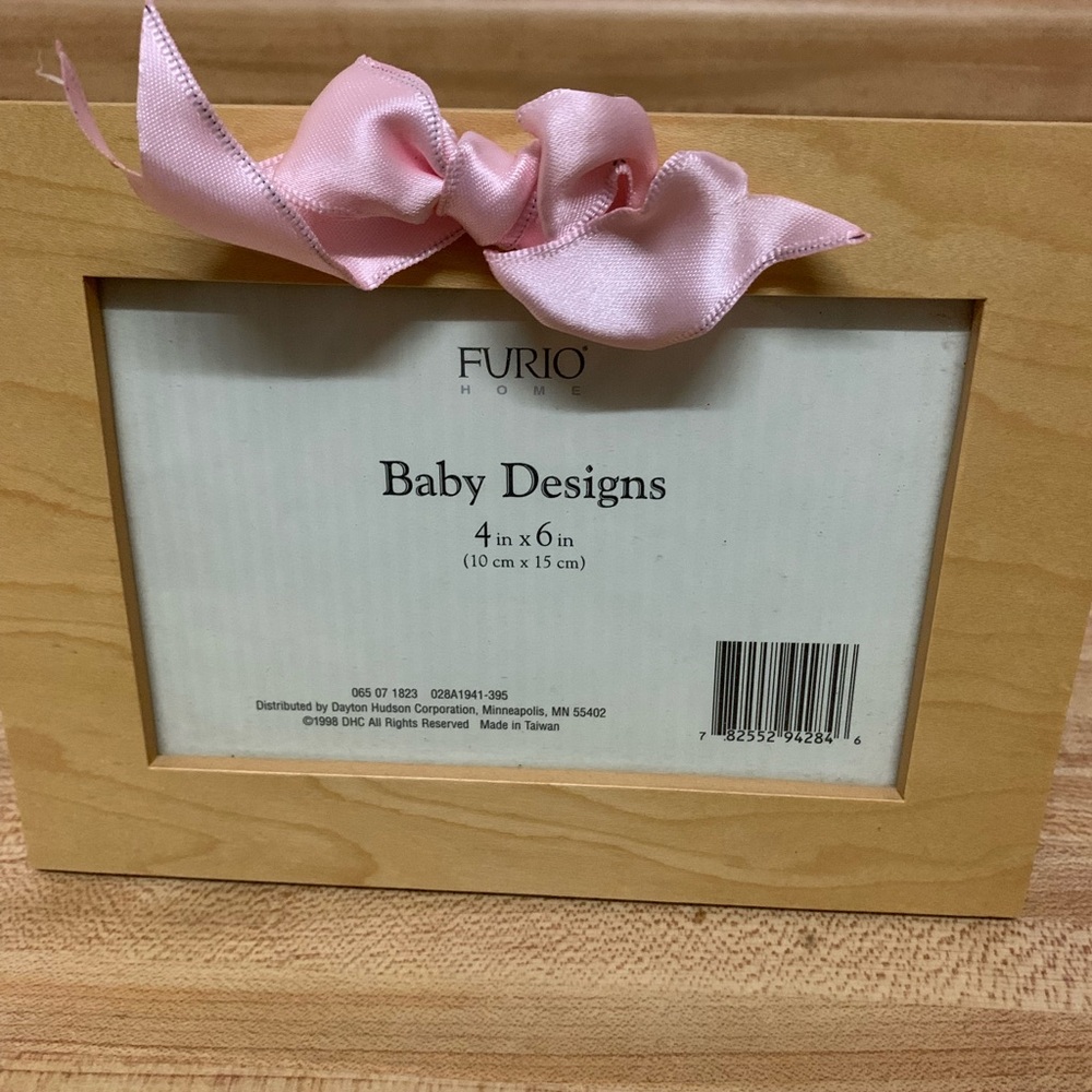 Baby Picture Frame 4x6 Wood Pink Ribbon Bow Nursery Girl Gift Furio Home